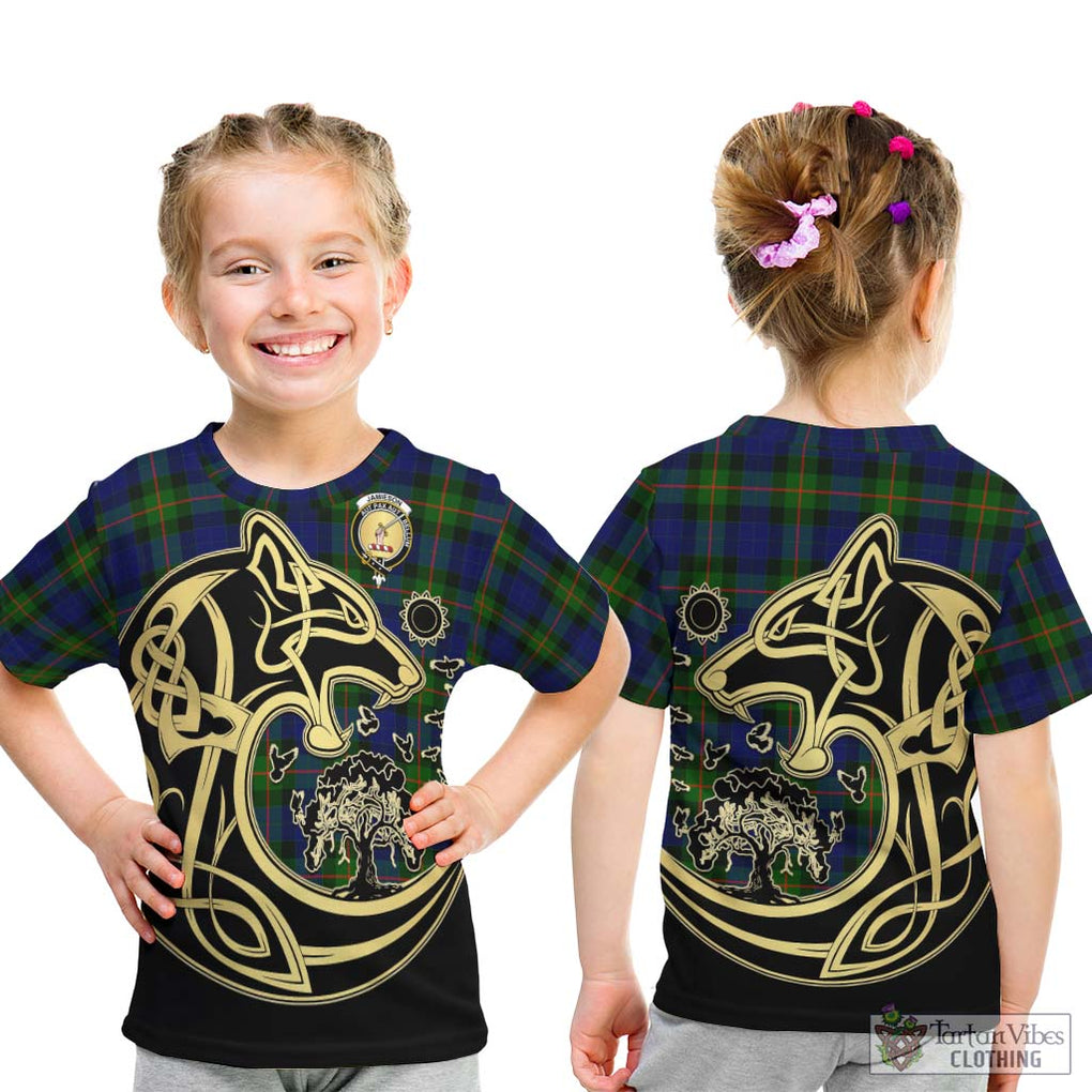 Jamieson Tartan Kid T-Shirt with Family Crest Celtic Wolf Style - Tartan Vibes Clothing