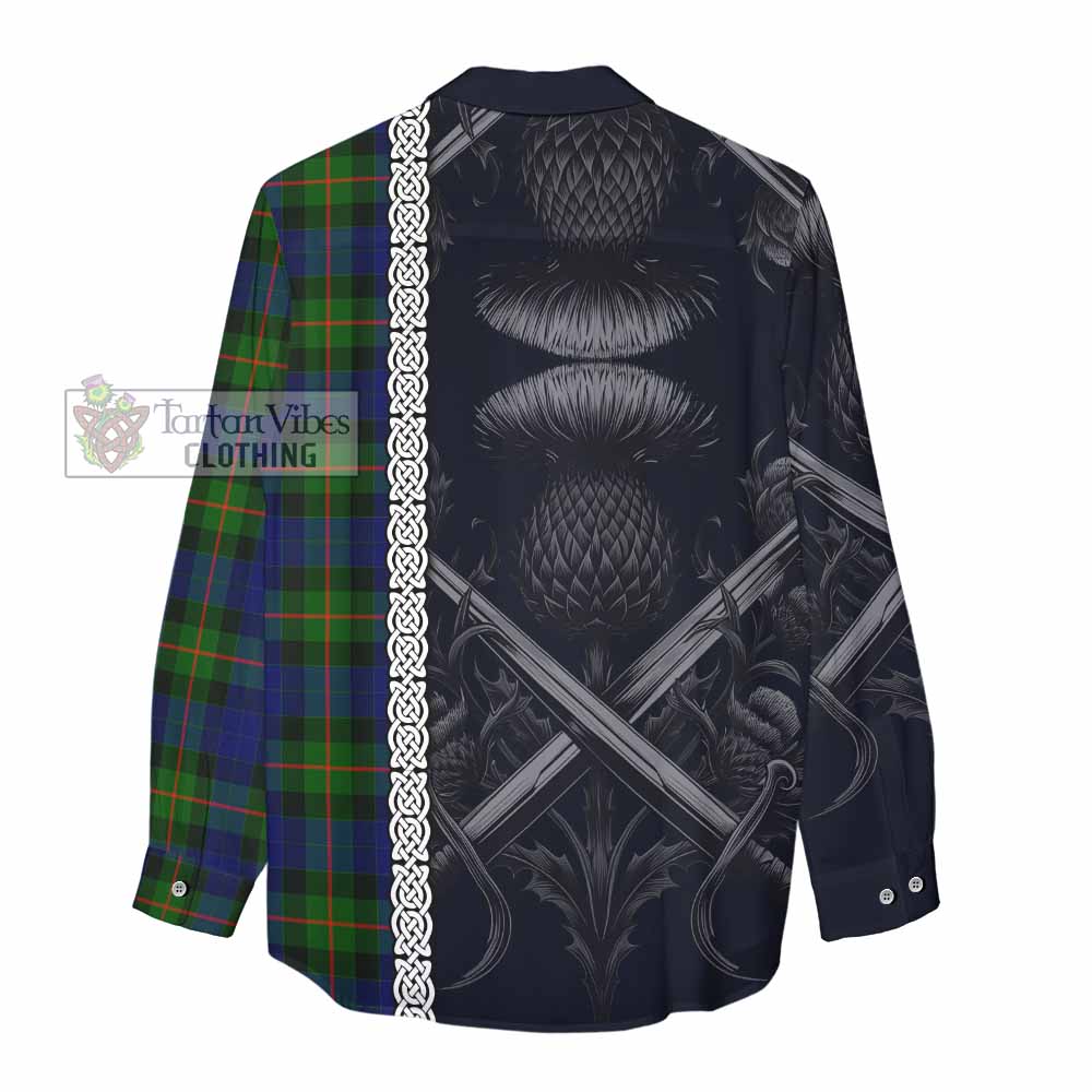 Tartan Vibes Clothing Jamieson Tartan Women's Casual Shirt with Family Crest Cross Sword Thistle Celtic Vibes