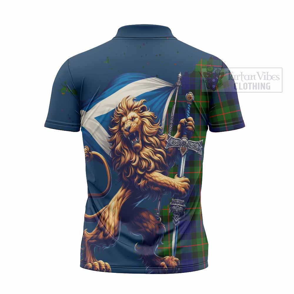 Tartan Vibes Clothing Jamieson Tartan Family Crest Zipper Polo Shirt with Scottish Majestic Lion