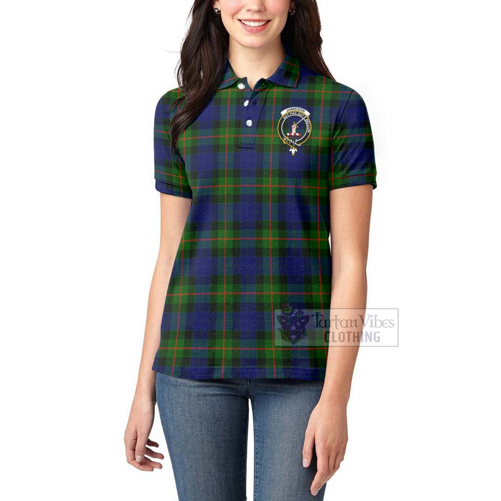 Tartan Vibes Clothing Jamieson Tartan Women's Polo Shirt with Family Crest Celtic Skull Style