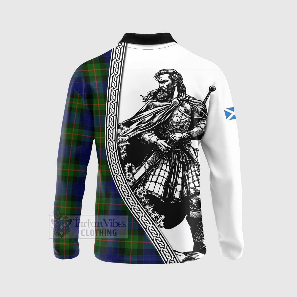 Tartan Vibes Clothing Jamieson Tartan Clan Crest Long Sleeve Polo Shirt with Highlander Warrior Celtic Style