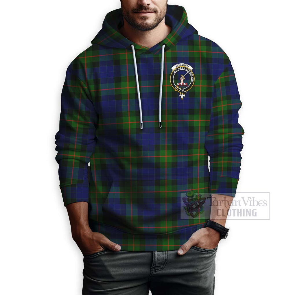 Tartan Vibes Clothing Jamieson Tartan Hoodie with Family Crest Celtic Skull Style