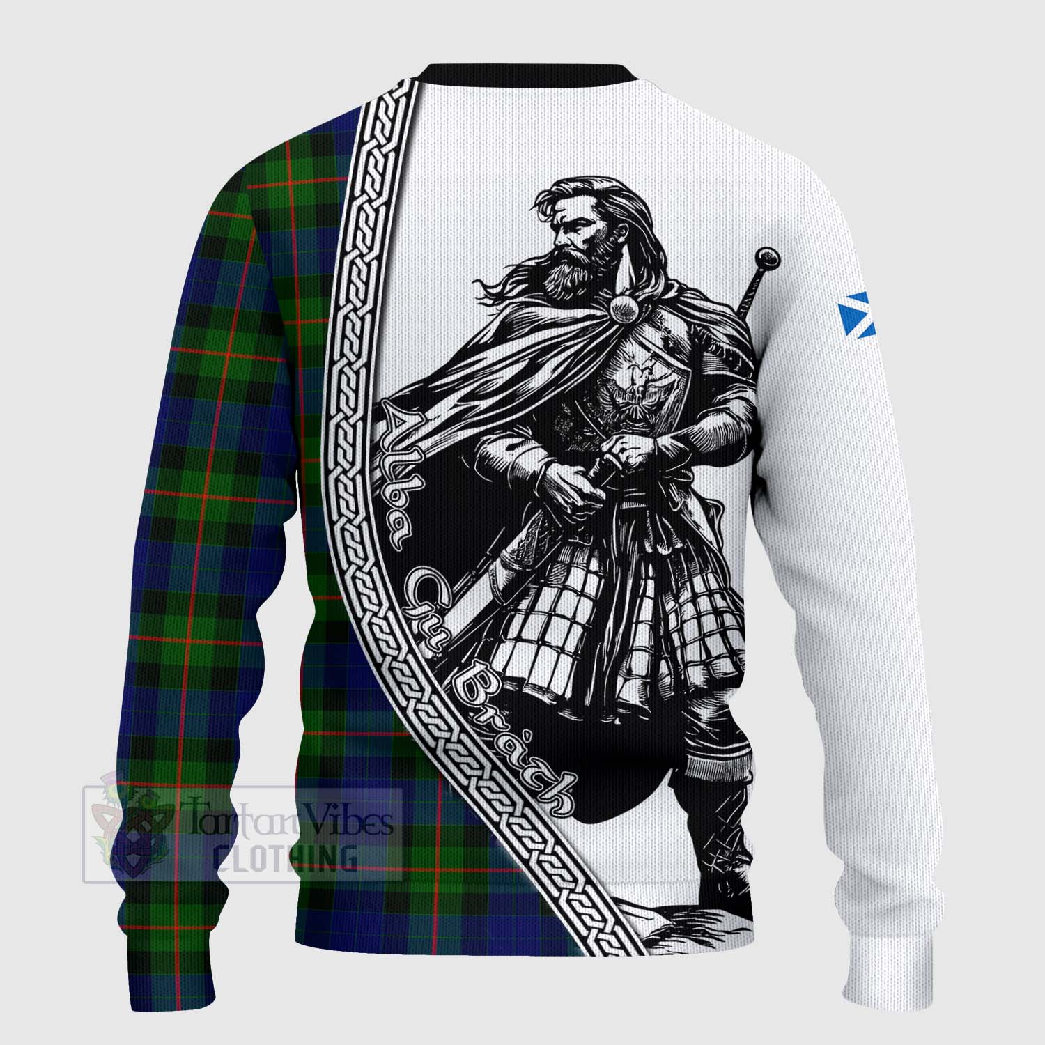 Tartan Vibes Clothing Jamieson Tartan Clan Crest Knitted Sweater with Highlander Warrior Celtic Style