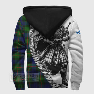 Jamieson Tartan Clan Crest Sherpa Hoodie with Highlander Warrior Celtic Style