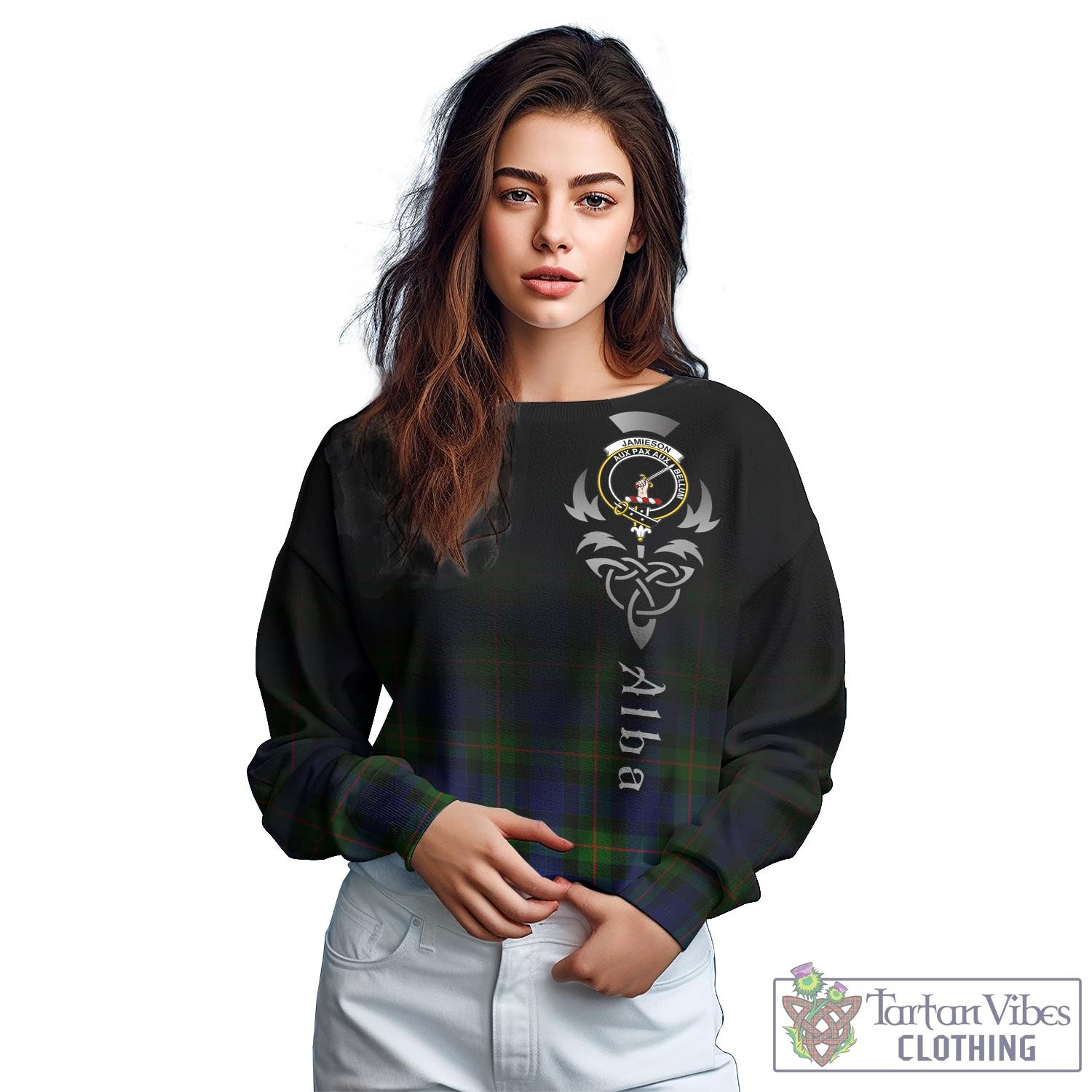 Tartan Vibes Clothing Jamieson Tartan Sweatshirt Featuring Alba Gu Brath Family Crest Celtic Inspired