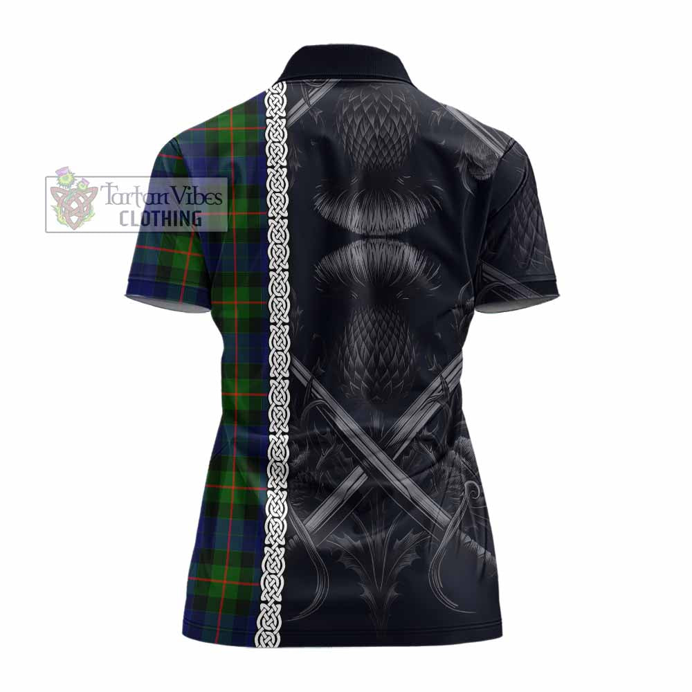 Tartan Vibes Clothing Jamieson Tartan Women's Polo Shirt with Family Crest Cross Sword Thistle Celtic Vibes