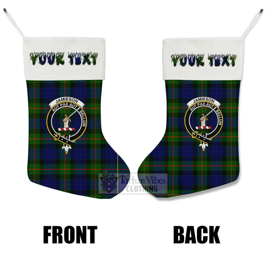 Tartan Vibes Clothing Jamieson Tartan Family Crest Christmas Stocking with Personalized Text