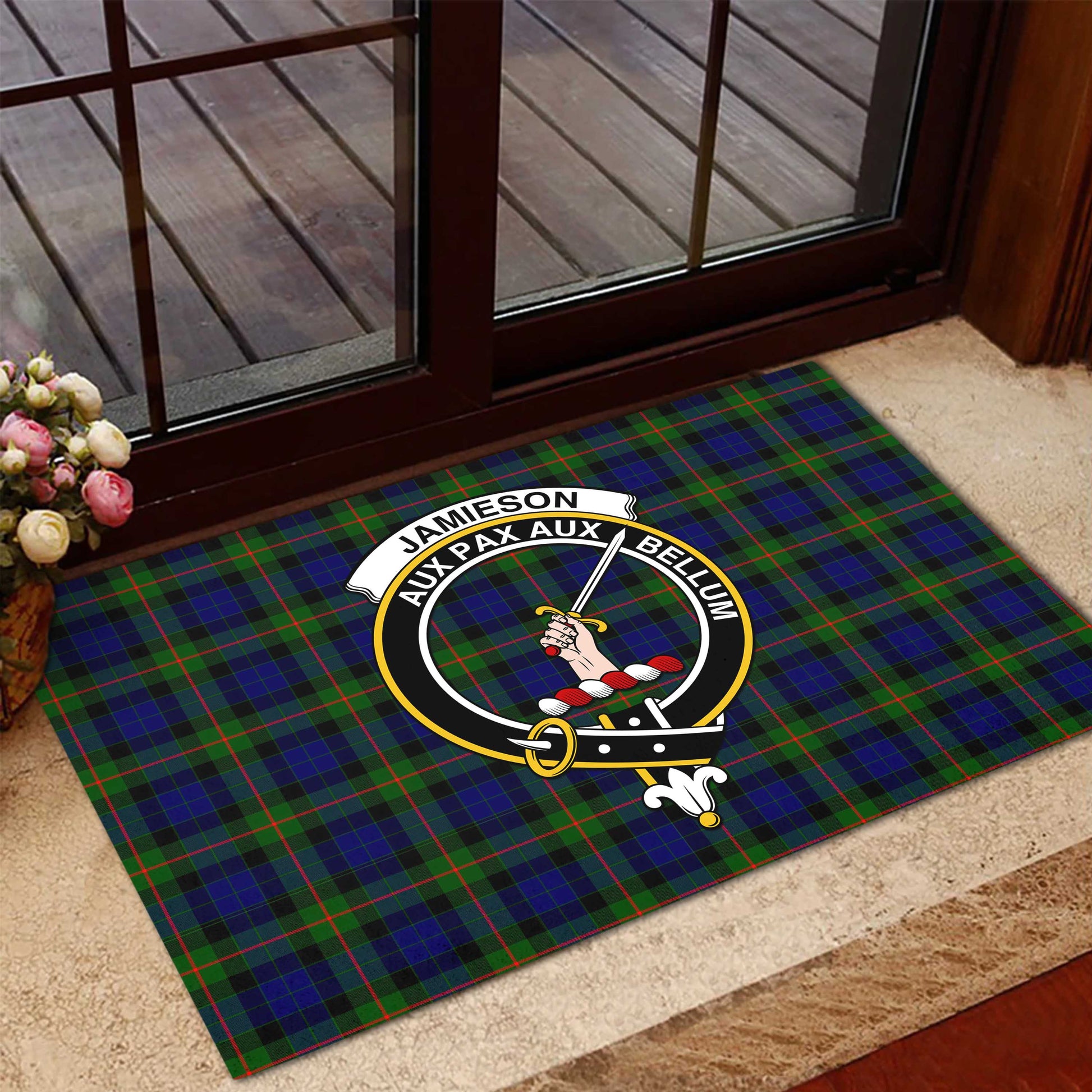 Jamieson Tartan Door Mat with Family Crest - Tartanvibesclothing