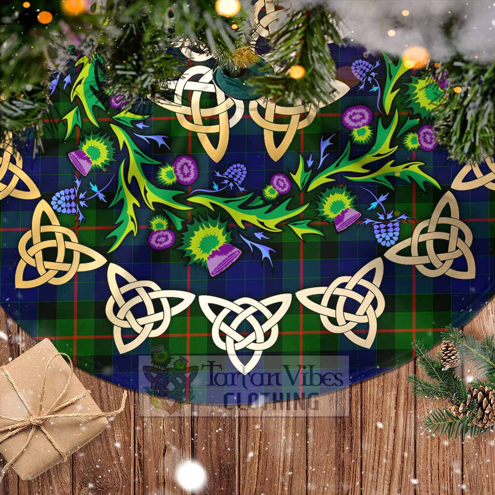 Tartan Vibes Clothing Jamieson Tartan Christmas Tree Skirt with Thistle Celtic Knot Style