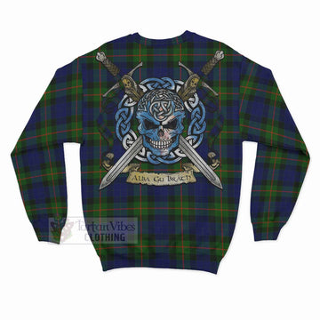 Jamieson Tartan Sweatshirt with Family Crest Celtic Skull Style