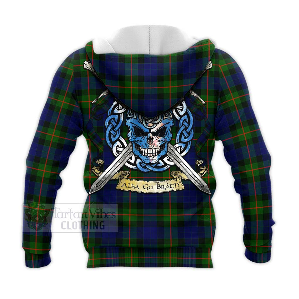 Tartan Vibes Clothing Jamieson Tartan Knitted Hoodie with Family Crest Celtic Skull Style