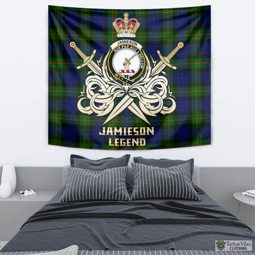 Jamieson Tartan Tapestry with Clan Crest and the Golden Sword of Courageous Legacy