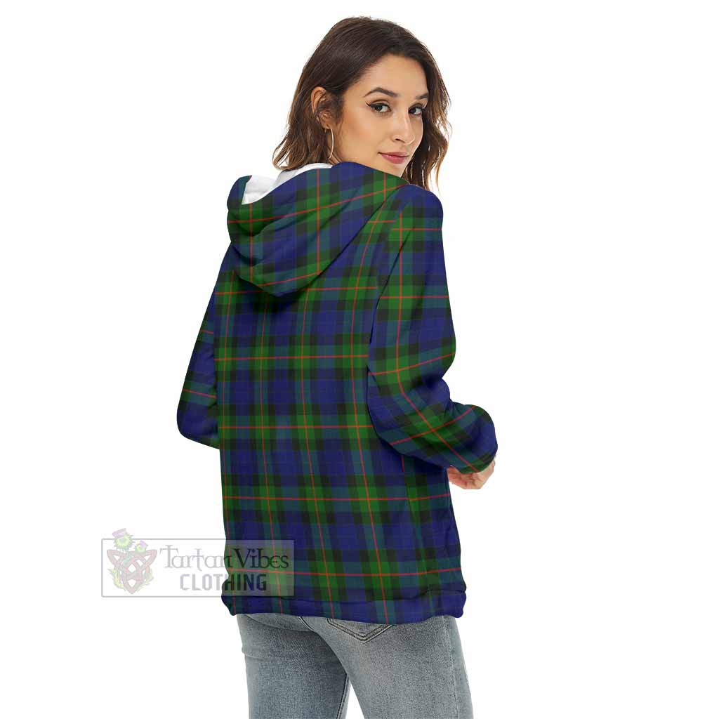 Tartan Vibes Clothing Jamieson Tartan Crest Women's Borg  Half Zip Fleece Hoodie