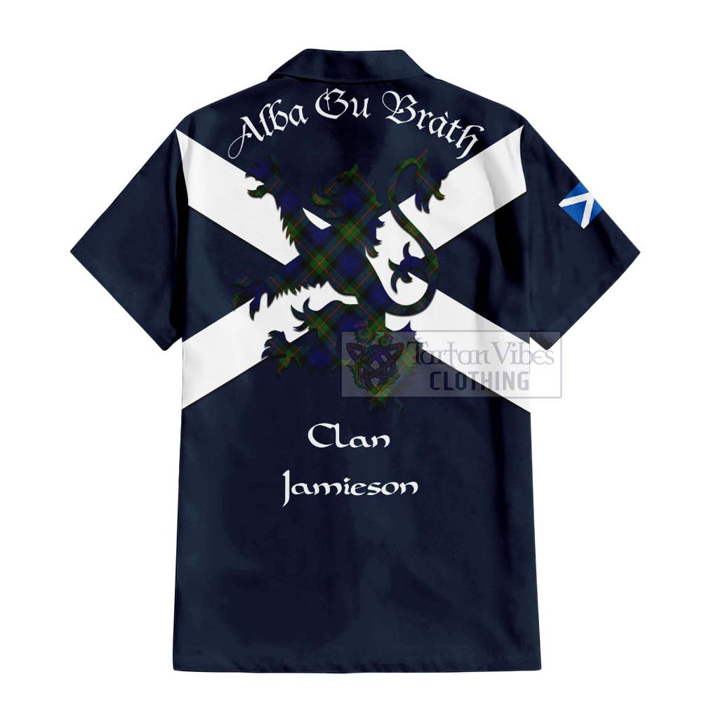 Tartan Vibes Clothing Jamieson Tartan Lion Rampant Short Sleeve Button Shirt – Proudly Display Your Heritage with Alba Gu Brath and Clan Name