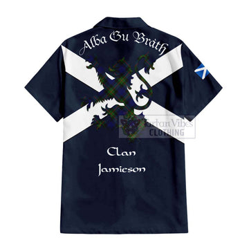 Jamieson Tartan Lion Rampant Short Sleeve Button Shirt  Proudly Display Your Heritage with Alba Gu Brath and Clan Name