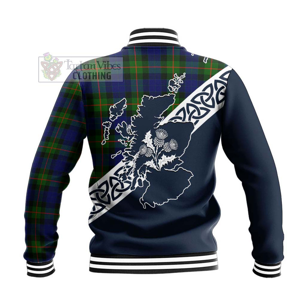 Tartan Vibes Clothing Jamieson Tartan Baseball Jacket Featuring Thistle and Scotland Map