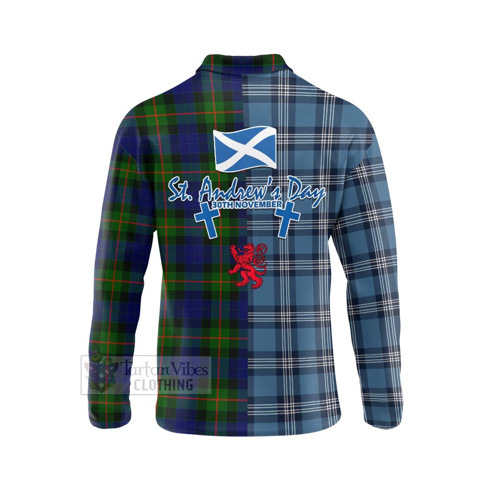 Tartan Vibes Clothing Jamieson Tartan Long Sleeve Polo Shirt Happy St. Andrew's Day Half Tartan Style