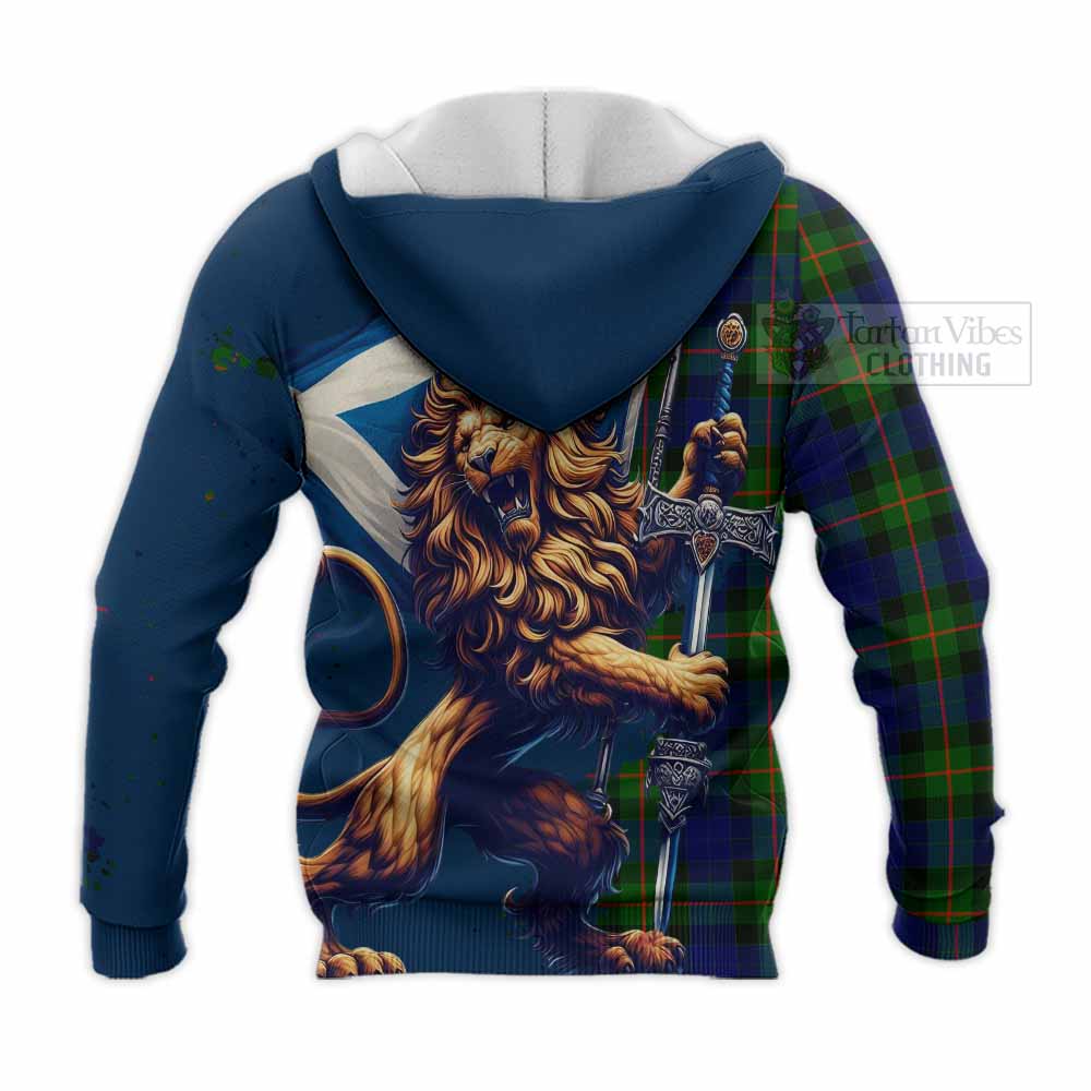 Tartan Vibes Clothing Jamieson Tartan Family Crest Knitted Hoodie with Scottish Majestic Lion