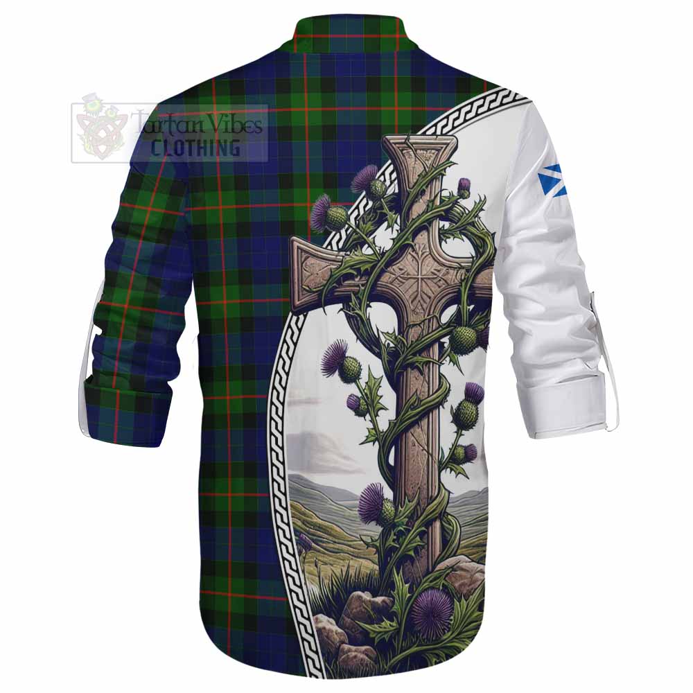 Tartan Vibes Clothing Jamieson Tartan Ghillie Kilt Shirt with Family Crest and St. Andrew's Cross Accented by Thistle Vines