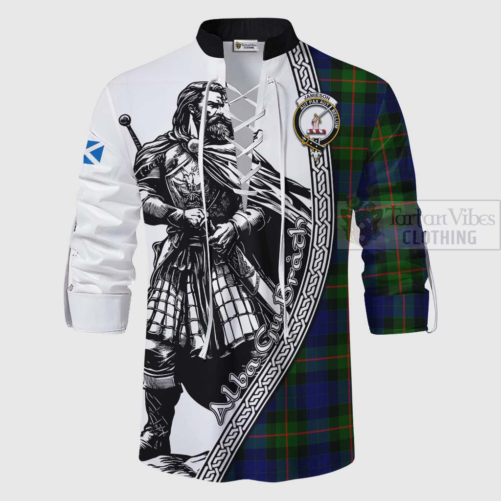 Tartan Vibes Clothing Jamieson Tartan Clan Crest Ghillie Kilt Shirt with Highlander Warrior Celtic Style