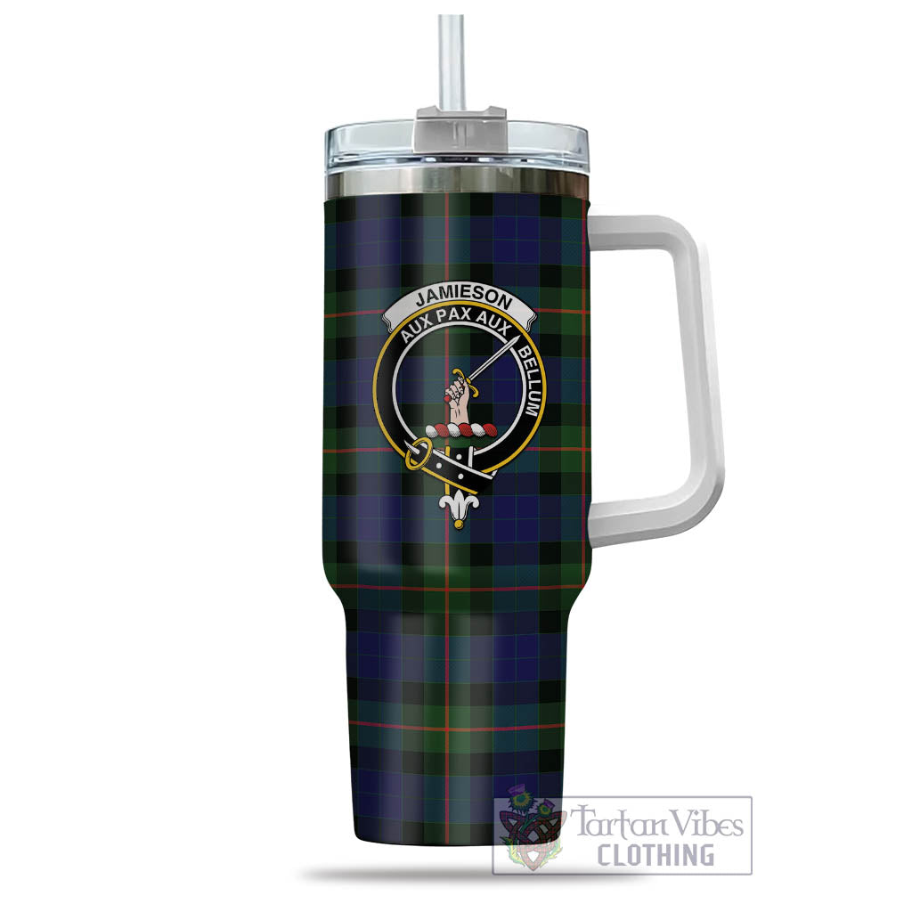 Tartan Vibes Clothing Jamieson Tartan and Family Crest Tumbler with Handle