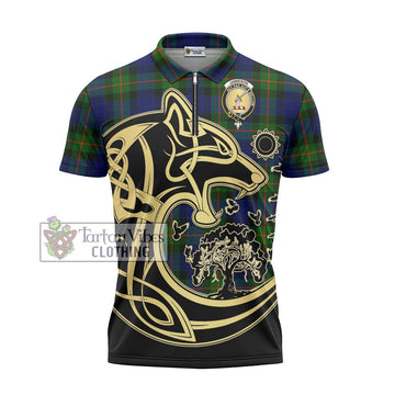 Jamieson Tartan Zipper Polo Shirt with Family Crest Celtic Wolf Style