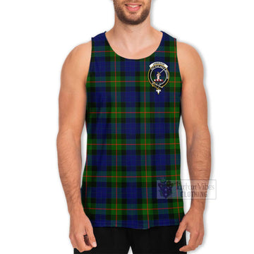 Jamieson Tartan Men's Tank Top with Family Crest and Bearded Skull Holding Bottles of Whiskey