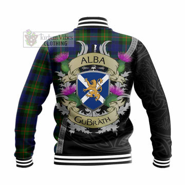 Jamieson Tartan Family Crest Baseball Jacket Lion Rampant Royal Thistle Shield Celtic Inspired - Tartan Vibes Clothing