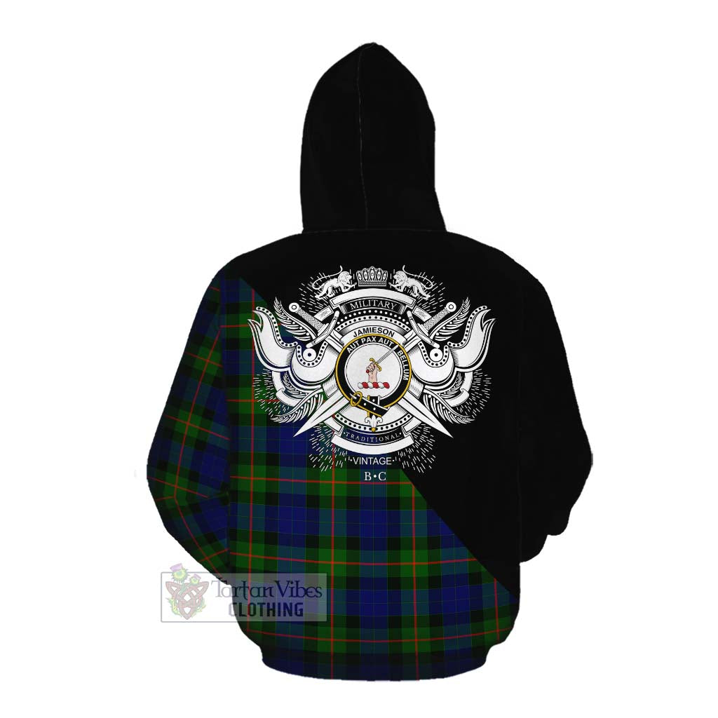 Tartan Vibes Clothing Jamieson Tartan Cotton Hoodie with Family Crest and Military Logo Style