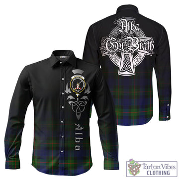 Jamieson Tartan Long Sleeve Button Up Featuring Alba Gu Brath Family Crest Celtic Inspired