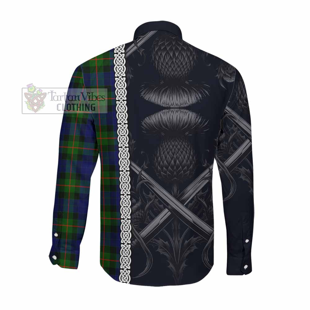 Tartan Vibes Clothing Jamieson Tartan Long Sleeve Button Shirt with Family Crest Cross Sword Thistle Celtic Vibes