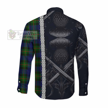 Jamieson Tartan Long Sleeve Button Shirt with Family Crest Cross Sword Thistle Celtic Vibes