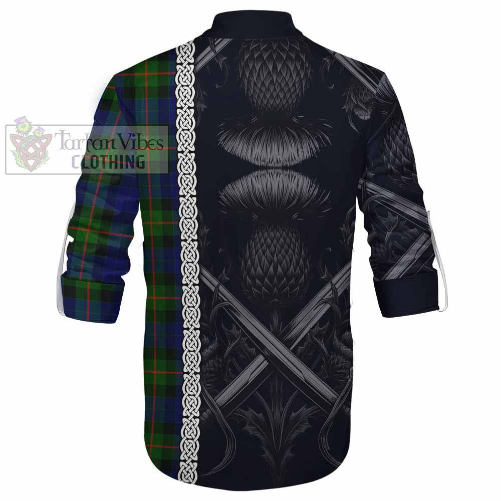 Tartan Vibes Clothing Jamieson Tartan Ghillie Kilt Shirt with Family Crest Cross Sword Thistle Celtic Vibes