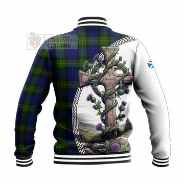 Jamieson Tartan Baseball Jacket with Family Crest and St. Andrew's Cross Accented by Thistle Vines