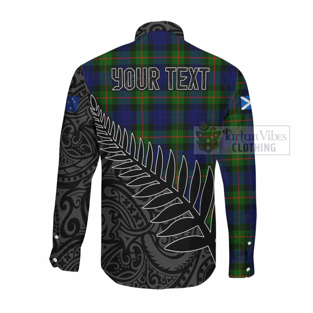 Tartan Vibes Clothing Jamieson Crest Tartan Long Sleeve Button Shirt with New Zealand Silver Fern Half Style