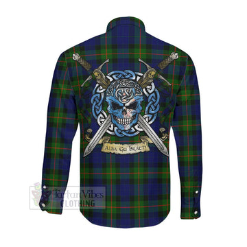 Jamieson Tartan Long Sleeve Button Shirt with Family Crest Celtic Skull Style