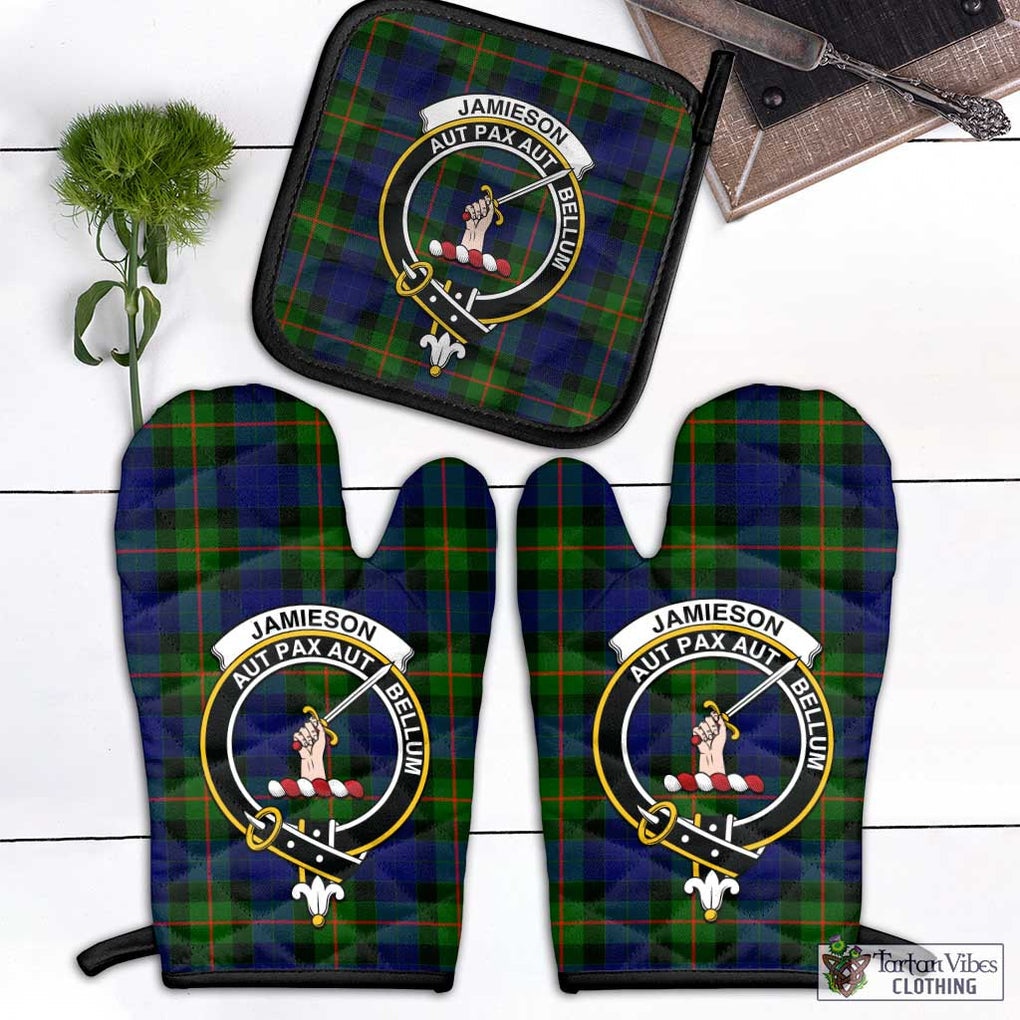 Jamieson Tartan Combo Oven Mitt & Pot-Holder with Family Crest Combo 1 Oven Mitt & 1 Pot-Holder Black - Tartan Vibes Clothing