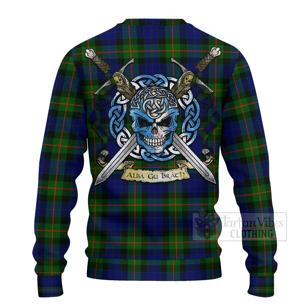 Tartan Vibes Clothing Jamieson Tartan Knitted Sweater with Family Crest Celtic Skull Style