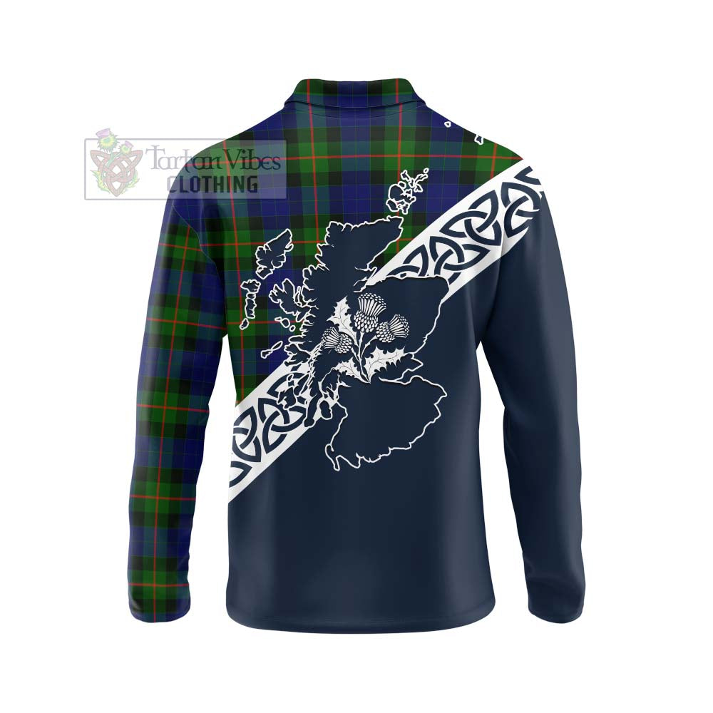 Tartan Vibes Clothing Jamieson Tartan Long Sleeve Polo Shirt Featuring Thistle and Scotland Map