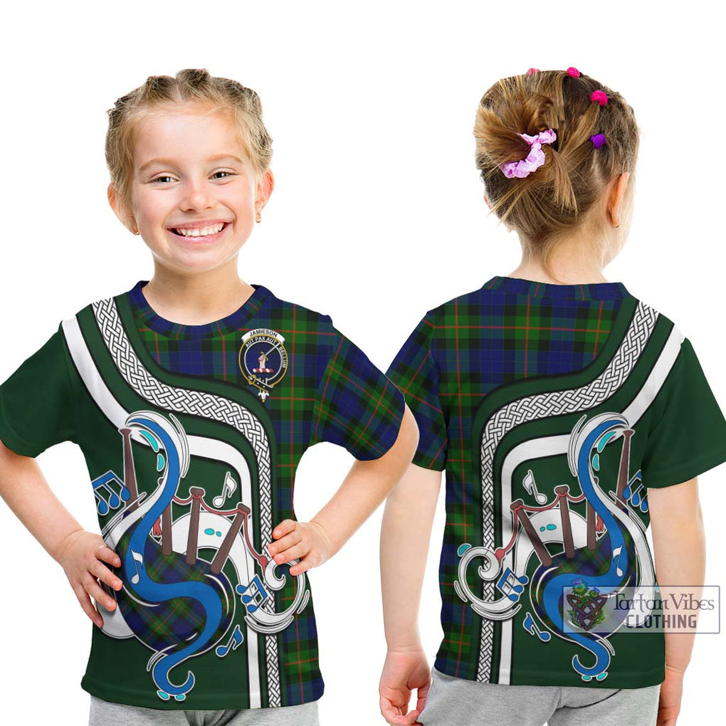 Tartan Vibes Clothing Jamieson Tartan Kid T-Shirt with Epic Bagpipe Style