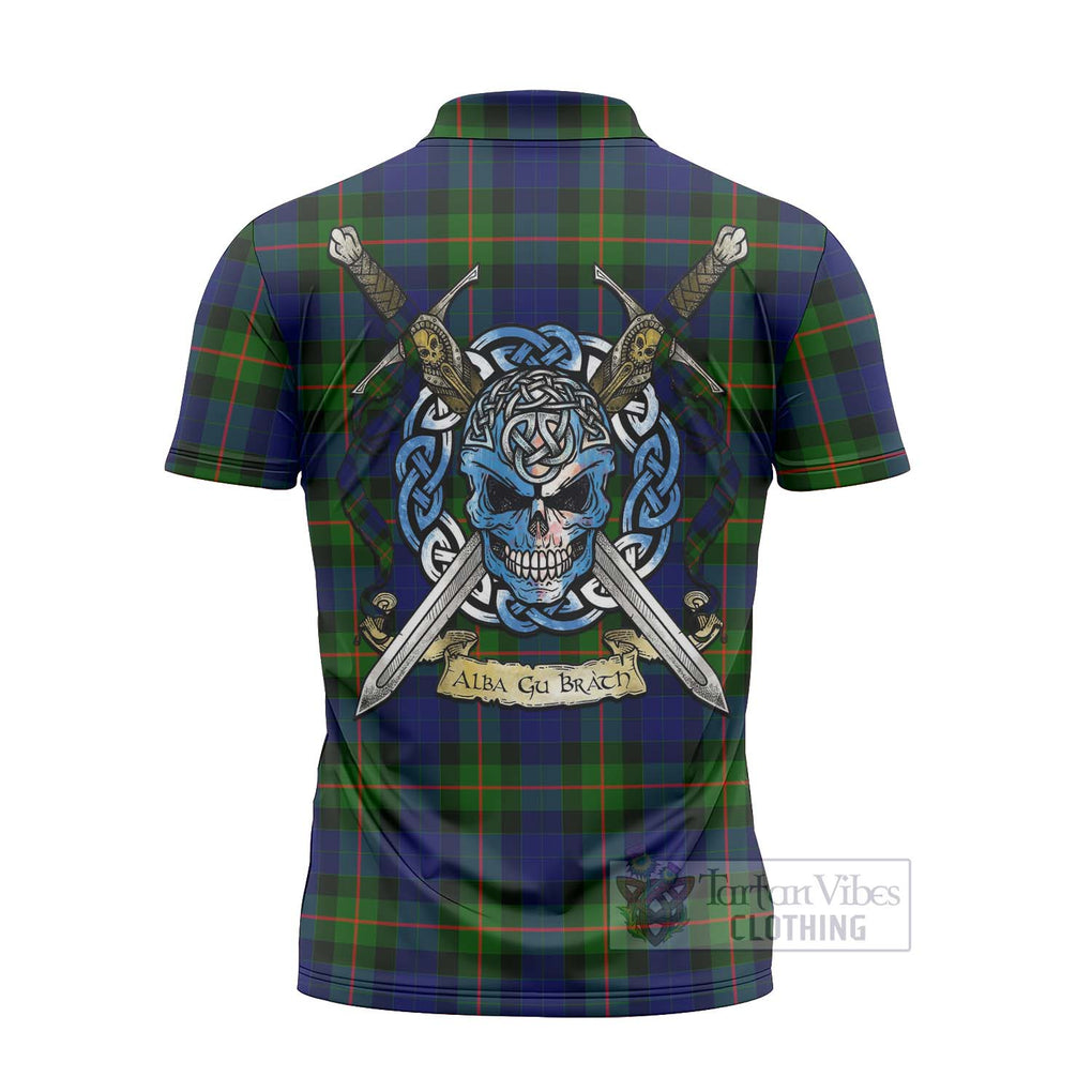 Tartan Vibes Clothing Jamieson Tartan Zipper Polo Shirt with Family Crest Celtic Skull Style