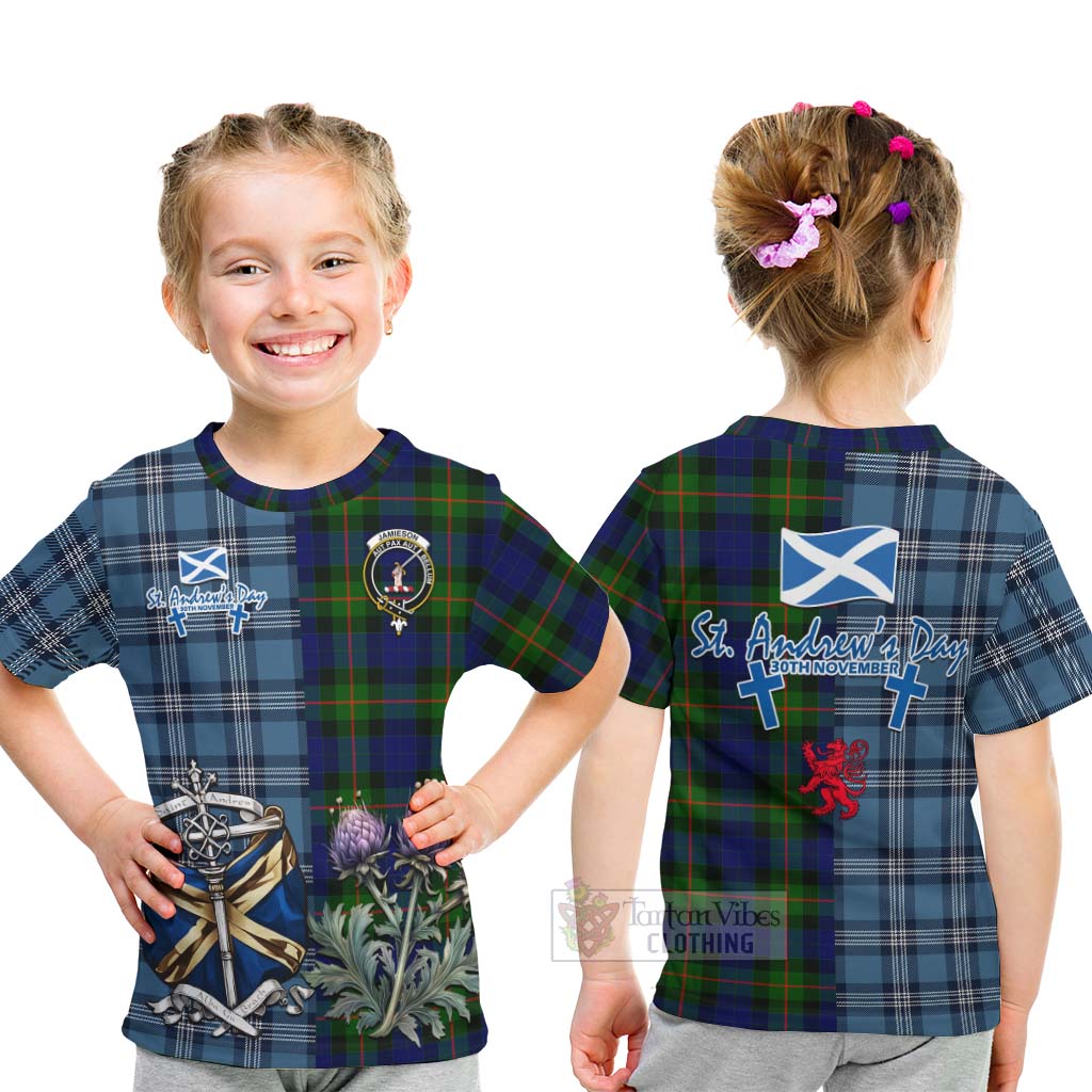 Tartan Vibes Clothing Jamieson Tartan Kid T-Shirt Happy St. Andrew's Day Half Tartan Style