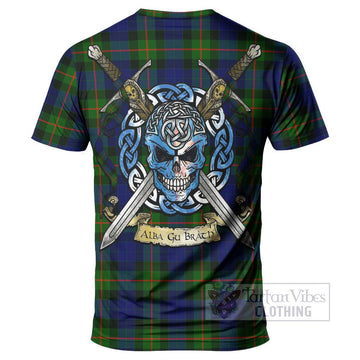 Jamieson Tartan T-Shirt with Family Crest Celtic Skull Style