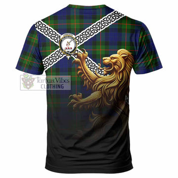 Jamieson Crest Tartan T-Shirt with Golden Lion Emblem Celtic Style - Tartan Vibes Clothing