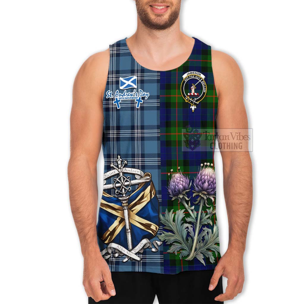 Tartan Vibes Clothing Jamieson Tartan Men's Tank Top Happy St. Andrew's Day Half Tartan Style