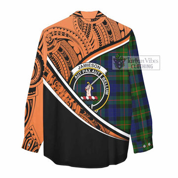 Jamieson Crest Tartan Women's Casual Shirt with Polynesian Vibes Style - Orange Version