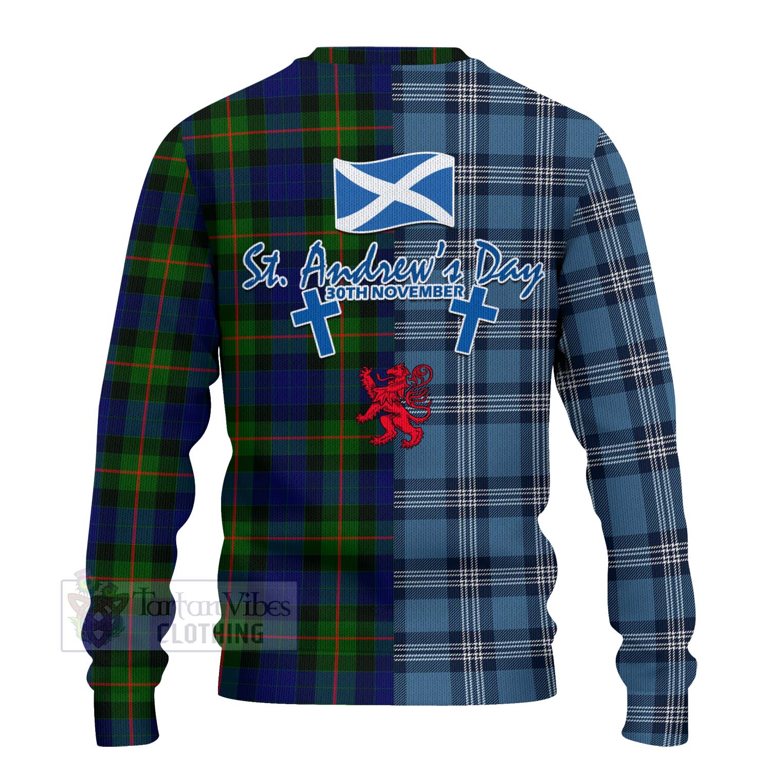 Tartan Vibes Clothing Jamieson Tartan Knitted Sweater Happy St. Andrew's Day Half Tartan Style