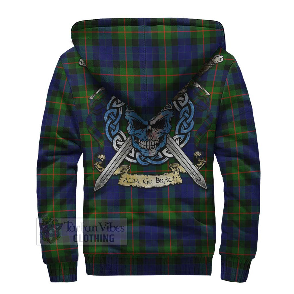 Tartan Vibes Clothing Jamieson Tartan Sherpa Hoodie with Family Crest Celtic Skull Style