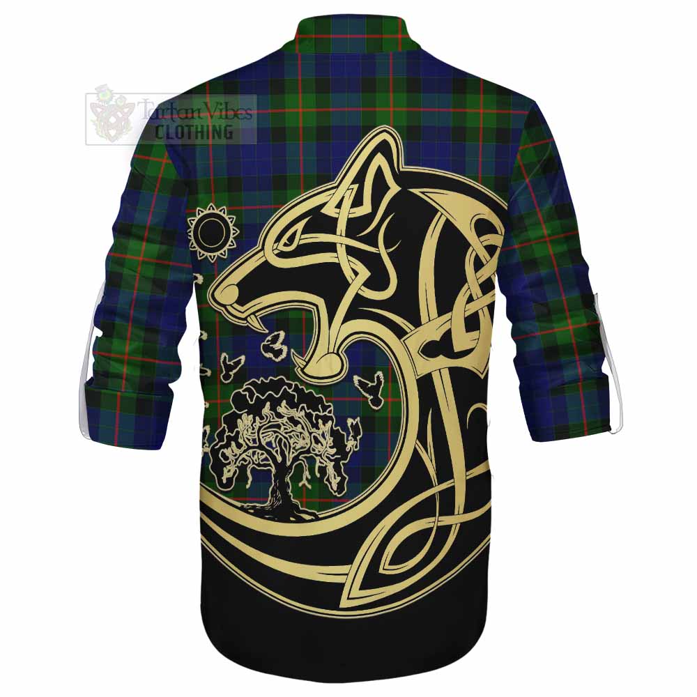 Tartan Vibes Clothing Jamieson Tartan Ghillie Kilt Shirt with Family Crest Celtic Wolf Style