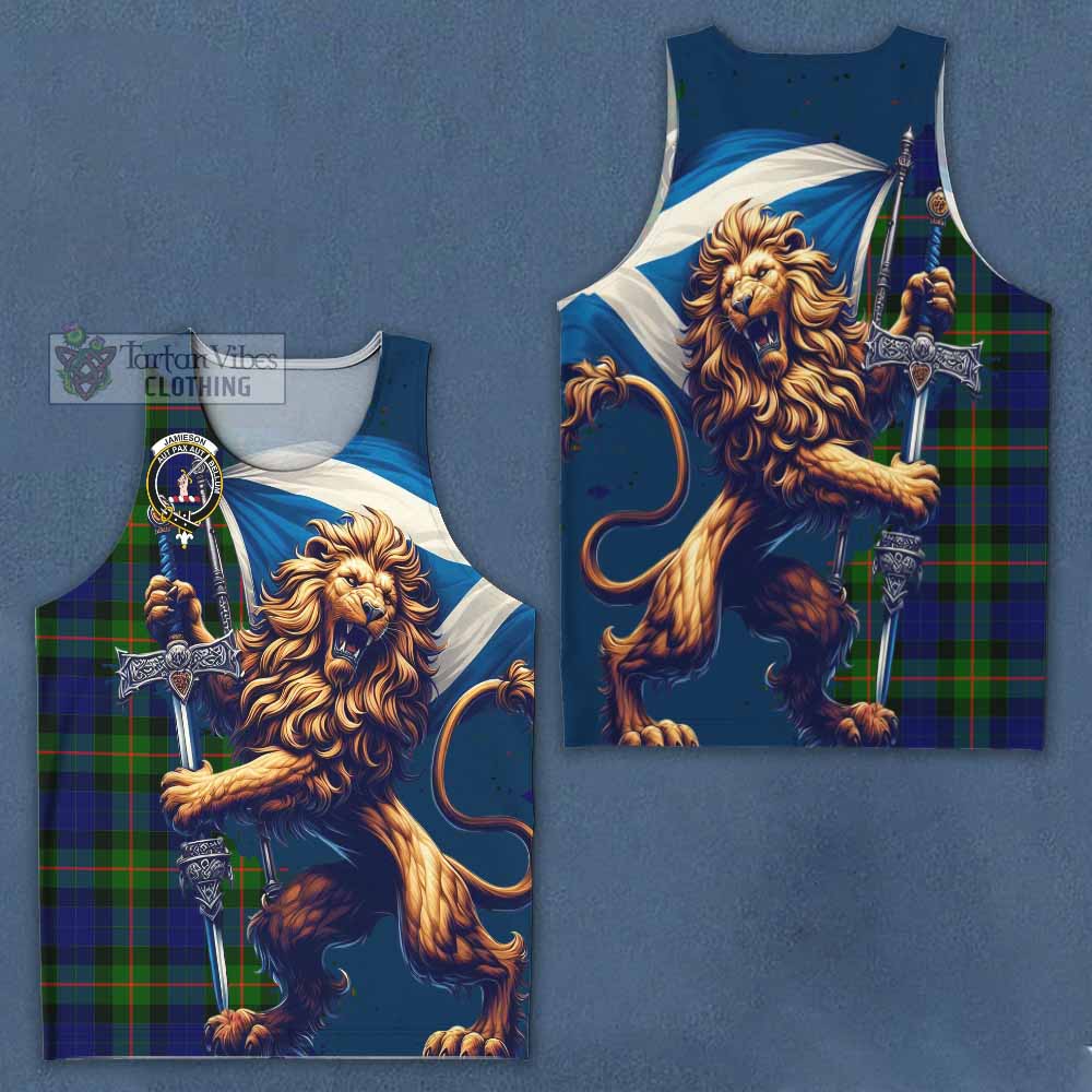 Tartan Vibes Clothing Jamieson Tartan Family Crest Men's Tank Top with Scottish Majestic Lion